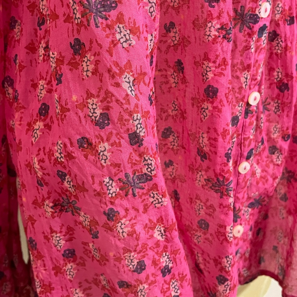 FREE PEOPLE Jenna Floral Ruffle Blouse Raspberry Red Flowy Feminine Size Small - Picture 6 of 15